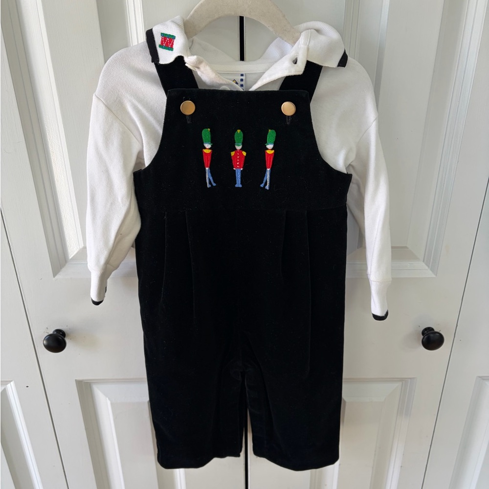 FLORENCE EISEMAN black velvet embroidered nutcracker longall romper 2pc set 18m